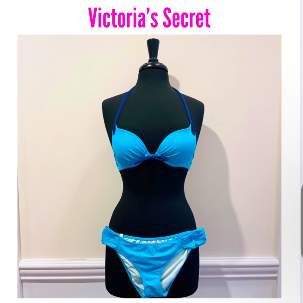 Victoria’s Secret Blue The Knockout Underwire Push-Up Bikini Set
